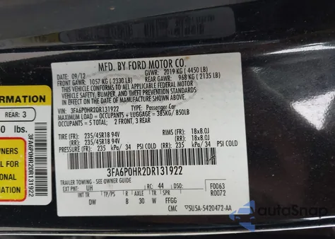 2013 Ford Fusion Se z USA, uszkodzony, nr VIN 3FA6P0HR2DR131922